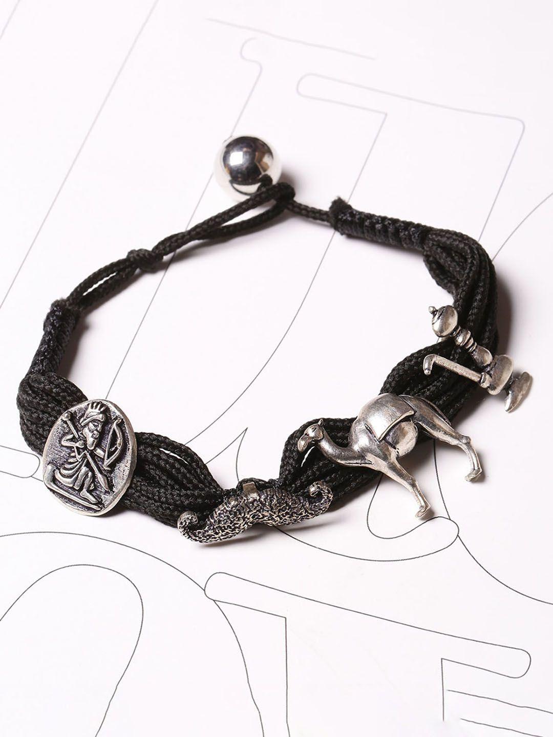 dare by voylla men black silver-plated oxidised charm bracelet