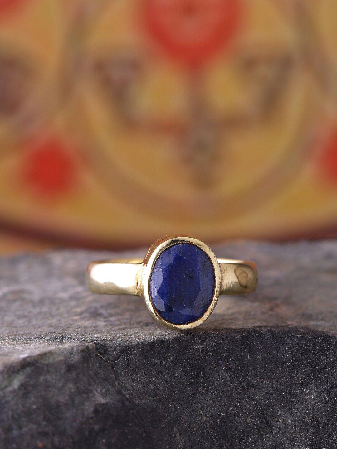 dare by voylla men gold-toned & blue sapphire stone studded antique finger ring