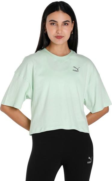 dare to oversized tee women solid round neck pure cotton green t-shirt