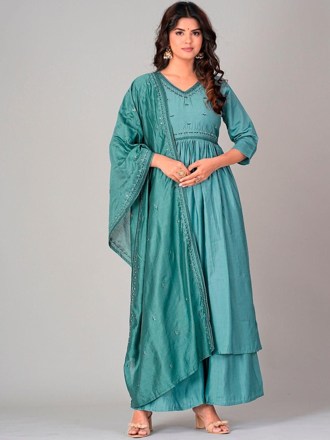 darian women embroidered empire thread work kurta with palazzos & with dupatta