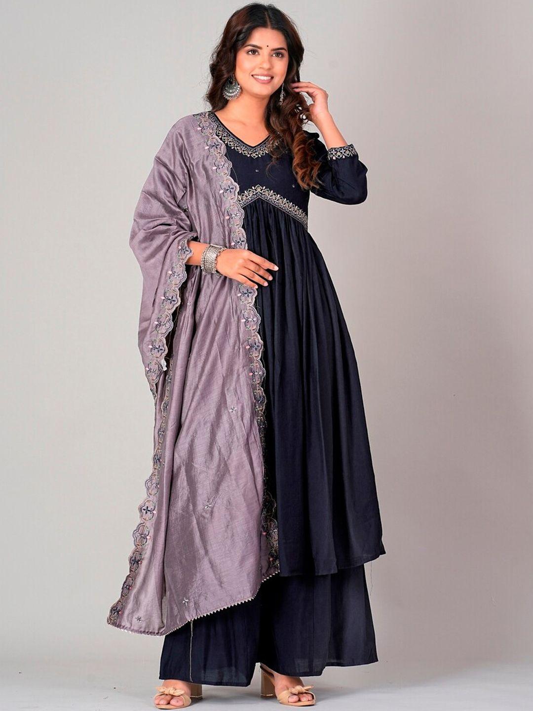 darian women ethnic motifs embroidered regular thread work kurta with palazzos & with dupatta