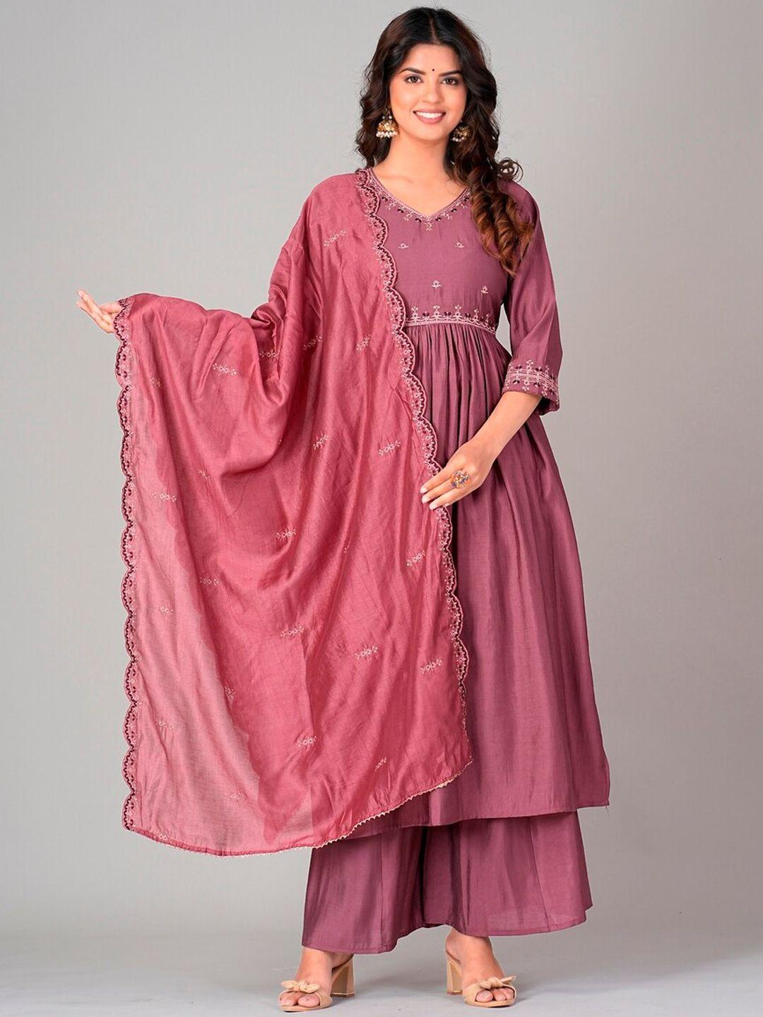 darian women ethnic motifs embroidered regular thread work kurta with palazzos & with dupatta