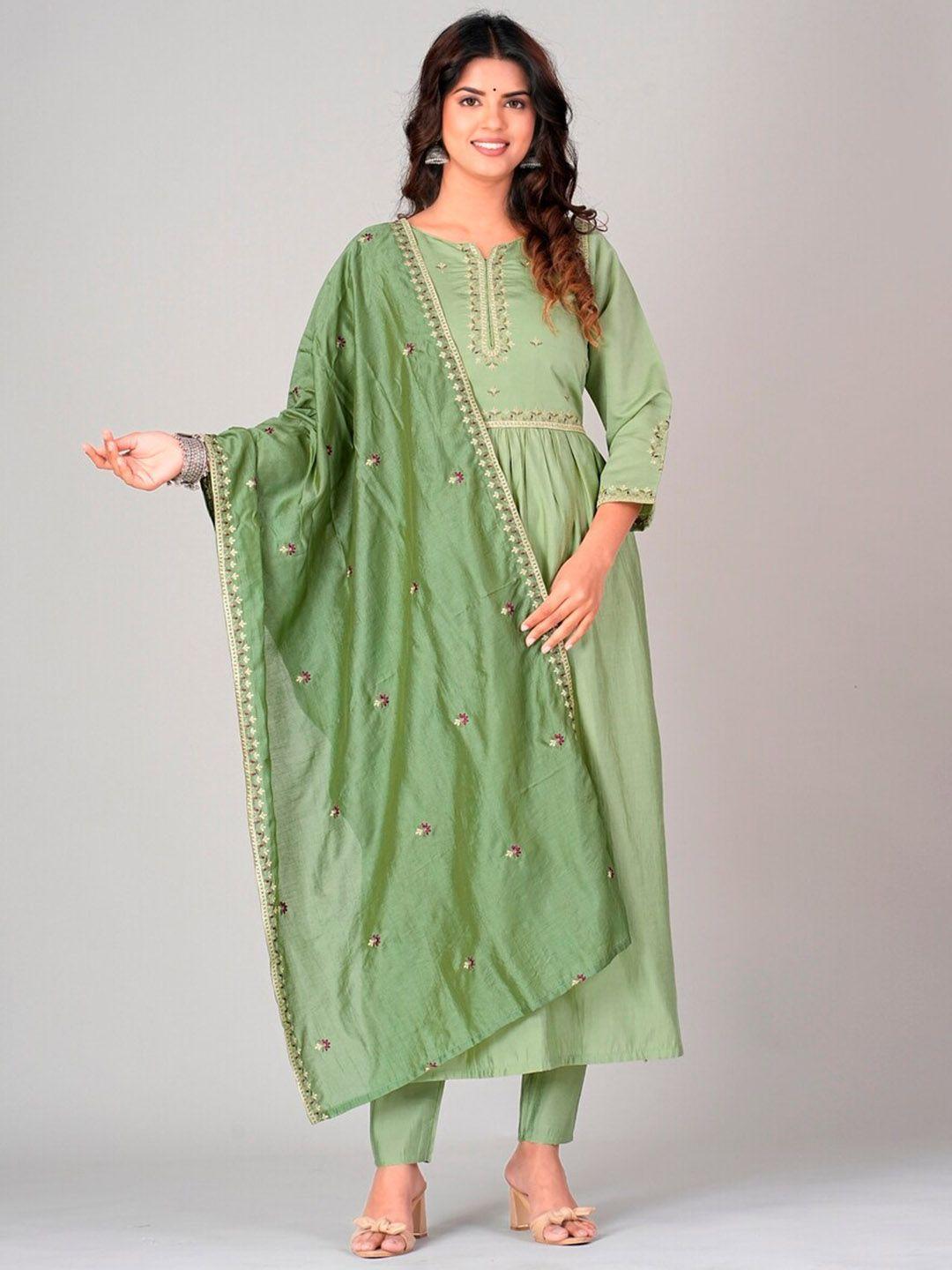 darian women floral embroidered regular thread work kurta with trousers & with dupatta