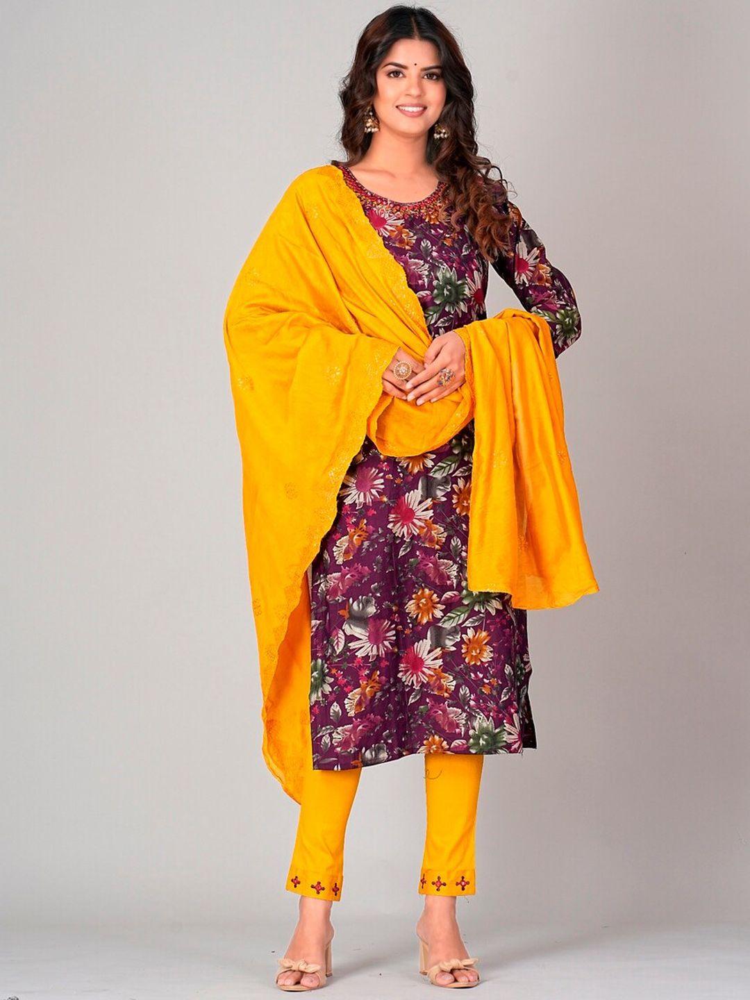 darian women floral printed regular kurta with trousers & with dupatta