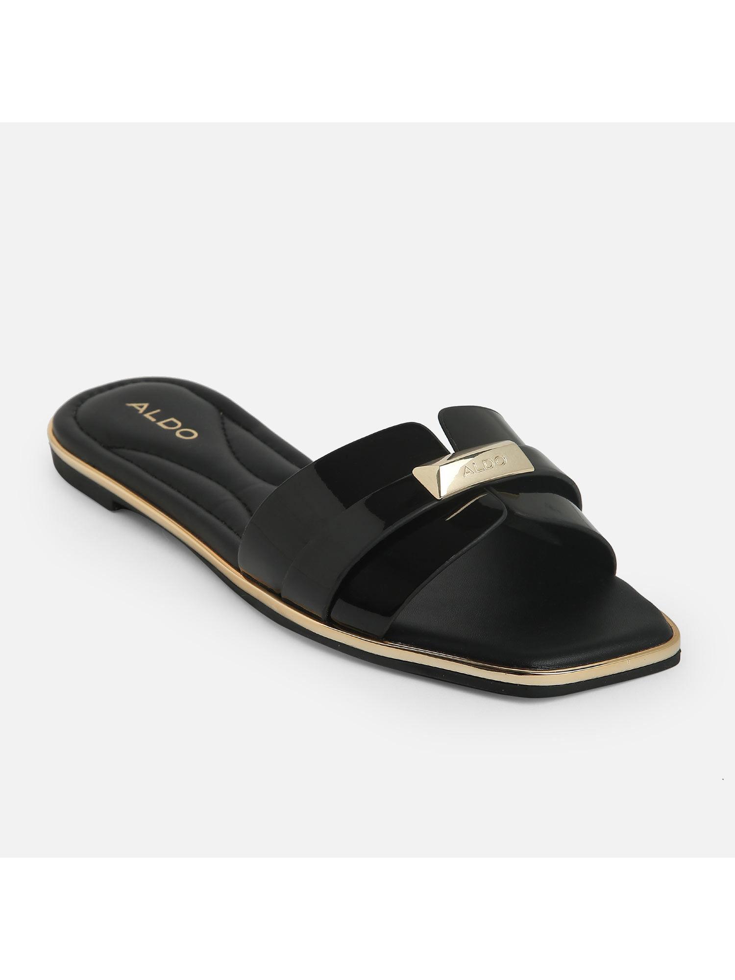 darine synthetic black solid flat sandals