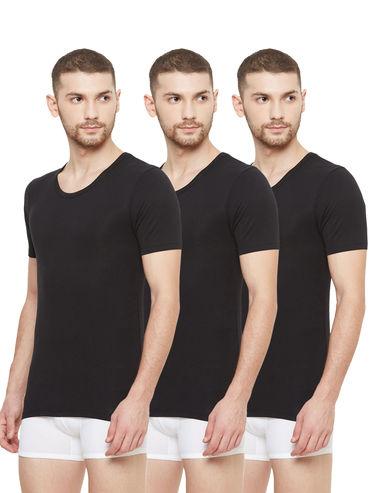 dario modal micro round neck undershirts (pack of 3) - black - black - black