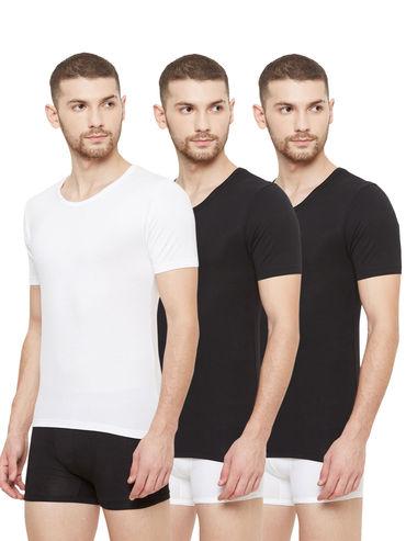 dario modal micro round neck undershirts (pack of 3) - white - black - black