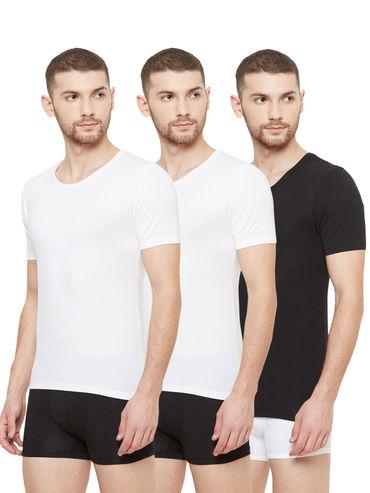 dario modal micro round neck undershirts (pack of 3) - white - white - black