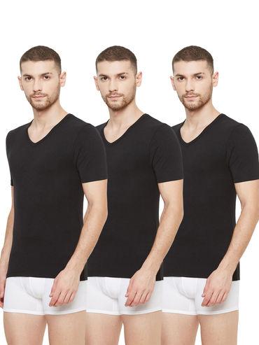 dario modal micro v neck undershirts (pack of 3) - black - black - black
