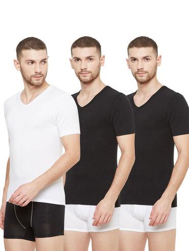 dario modal micro v neck undershirts (pack of 3) - white - black - black