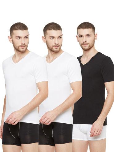 dario modal micro v neck undershirts (pack of 3) - white - white - black