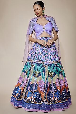 dark blue & lilac sequins printed lehenga set