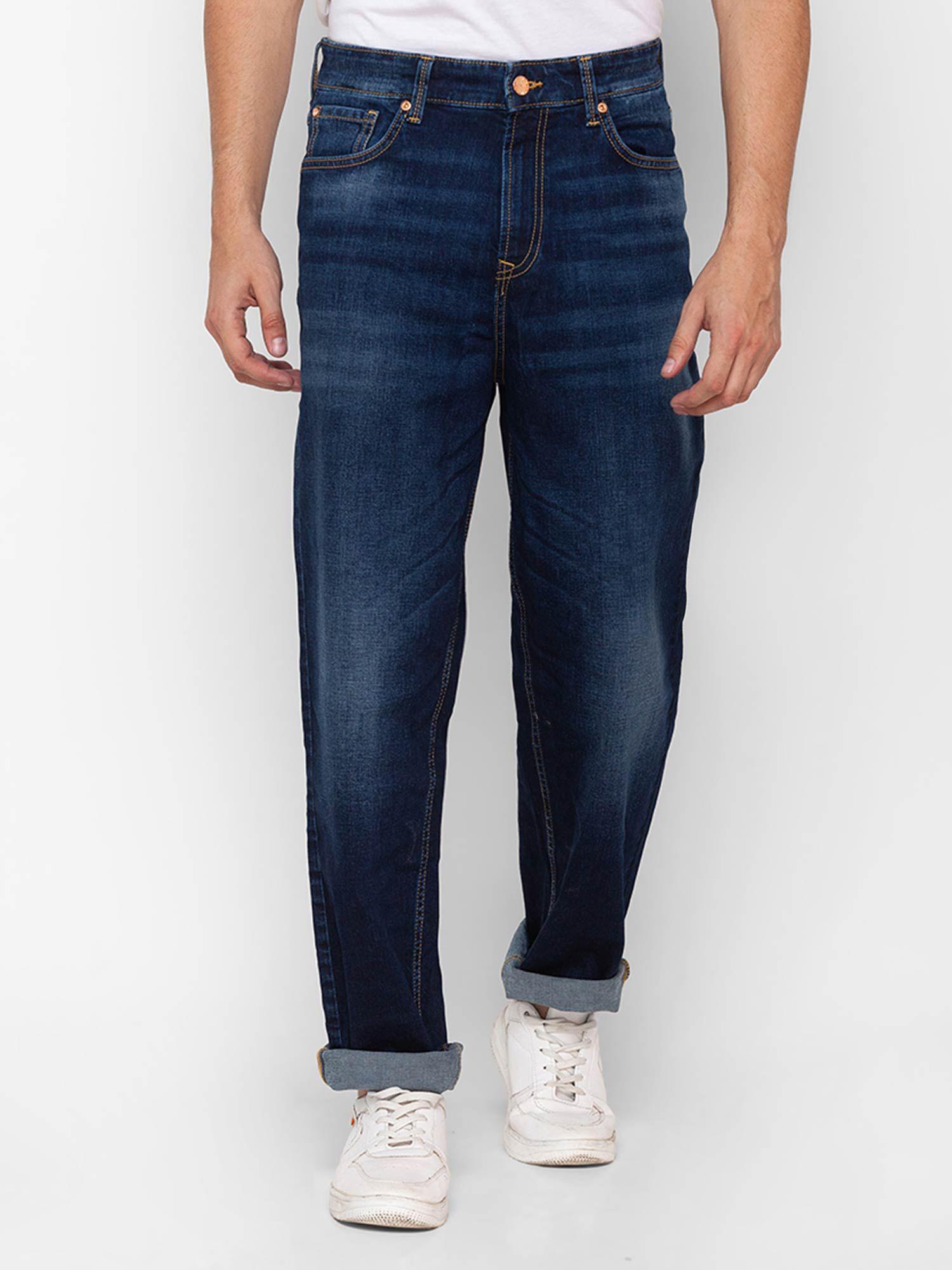 dark blue cotton loose fit regular length jeans for men (renato)