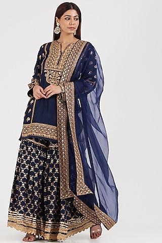 dark blue embroidered kurta set