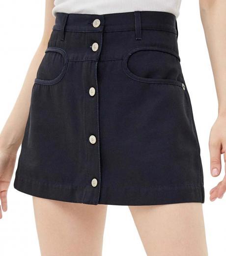 dark blue front buttoning mini skirt