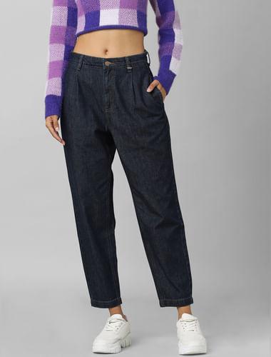 dark blue high rise slouchy fit jeans