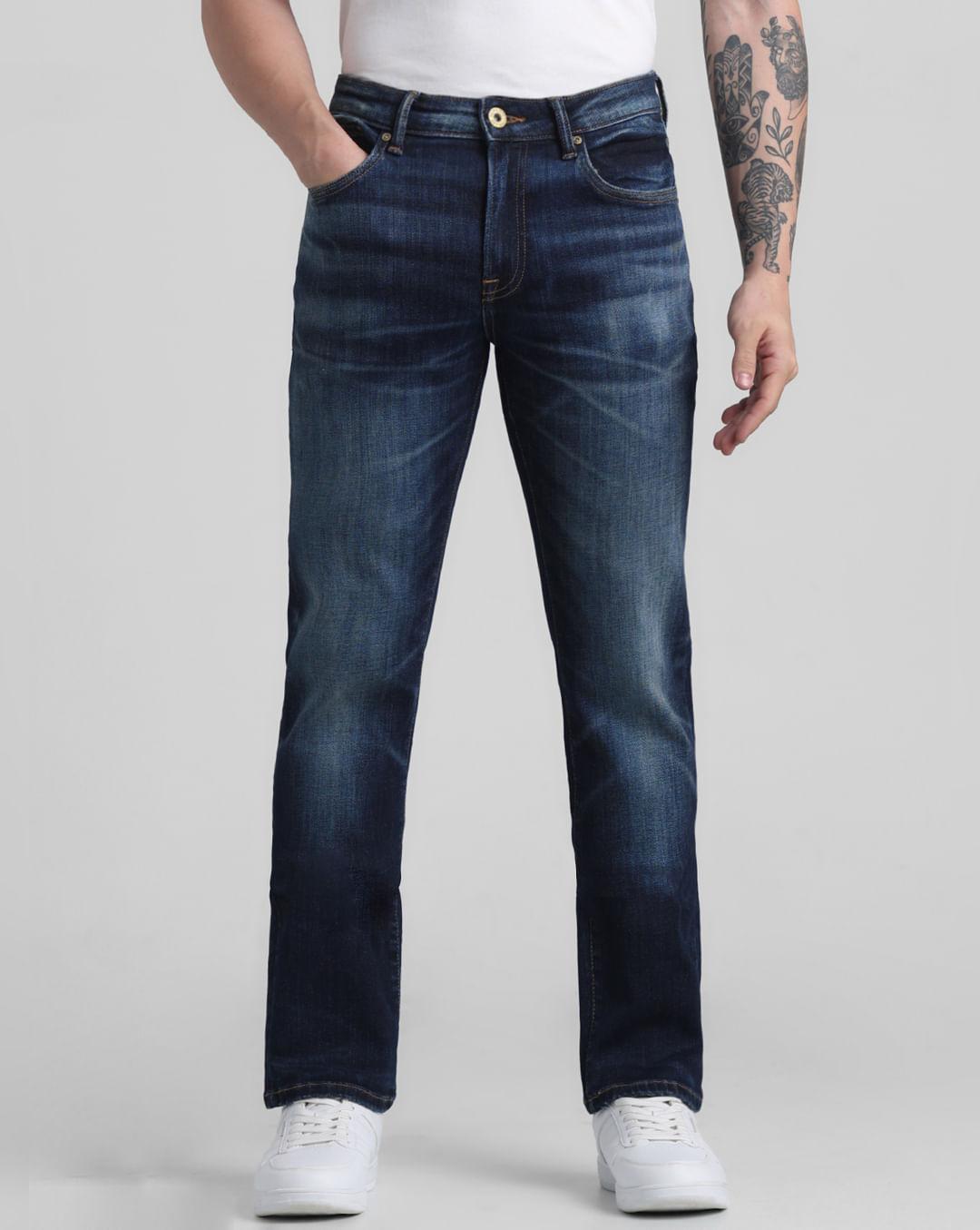dark blue low rise washed clark regular fit jeans