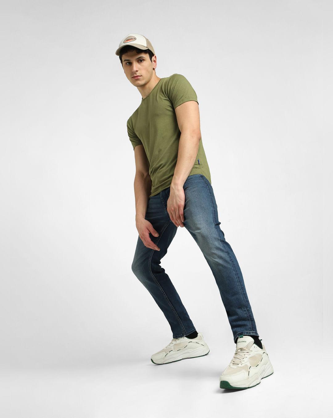 dark blue low rise washed slim fit jeans
