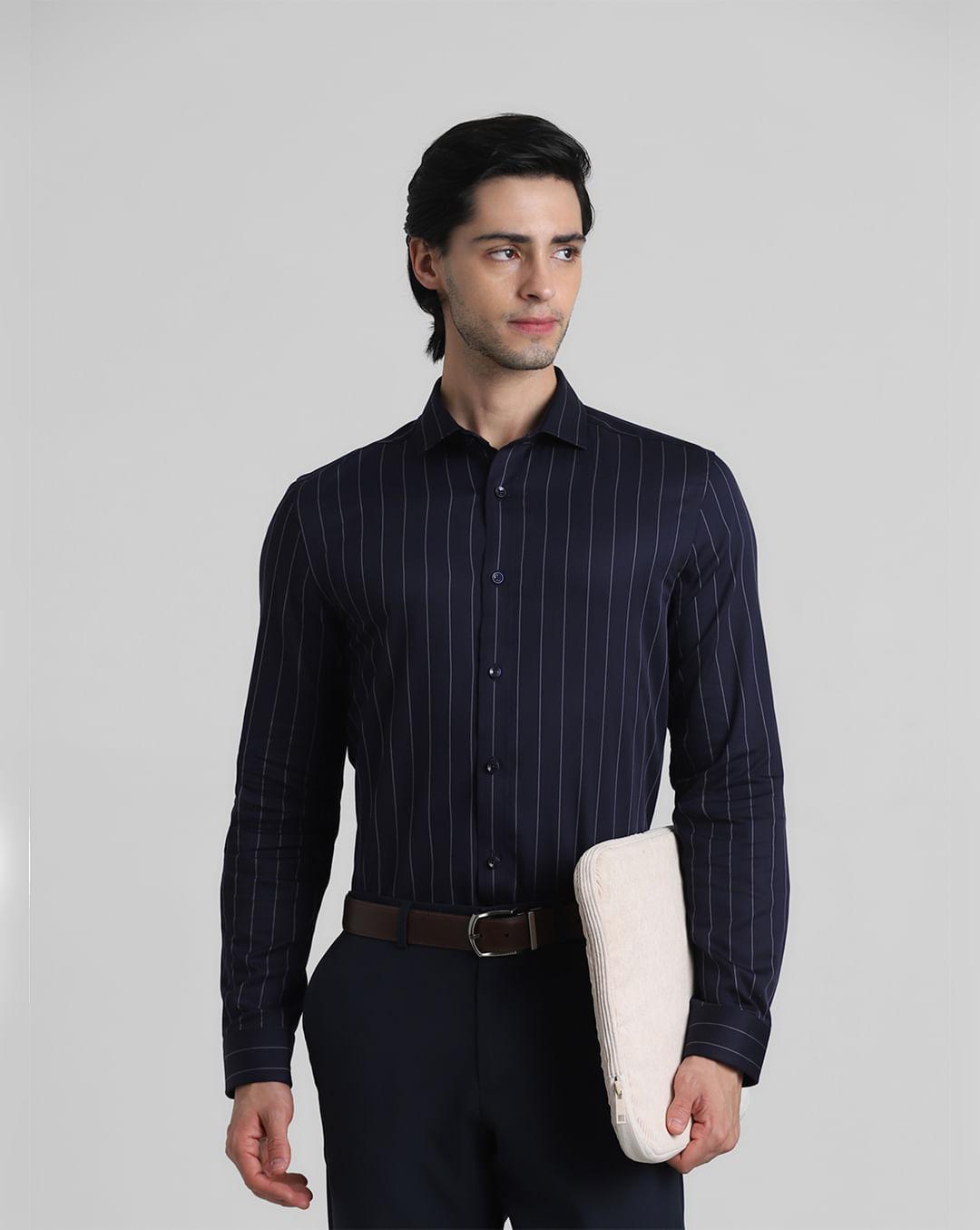 dark blue striped full sleeves shirt