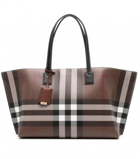 dark brown check pattern tote bag