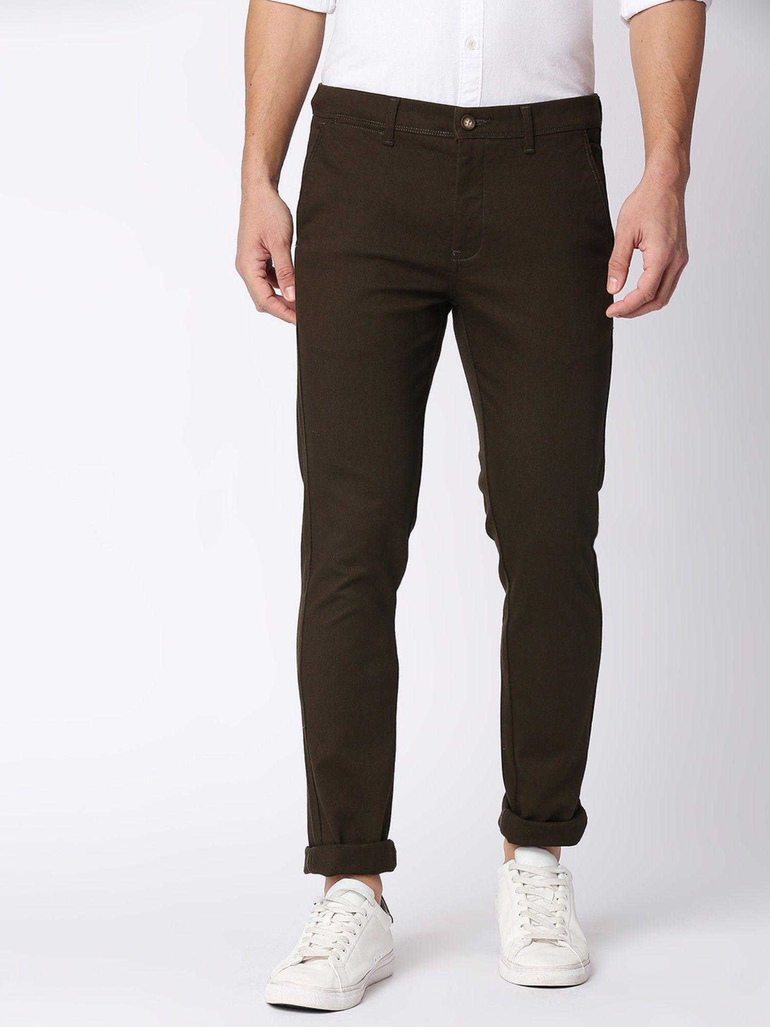 dark brown cotton dobby lycra trousers