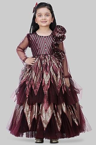 dark brown embroidered gown for girls