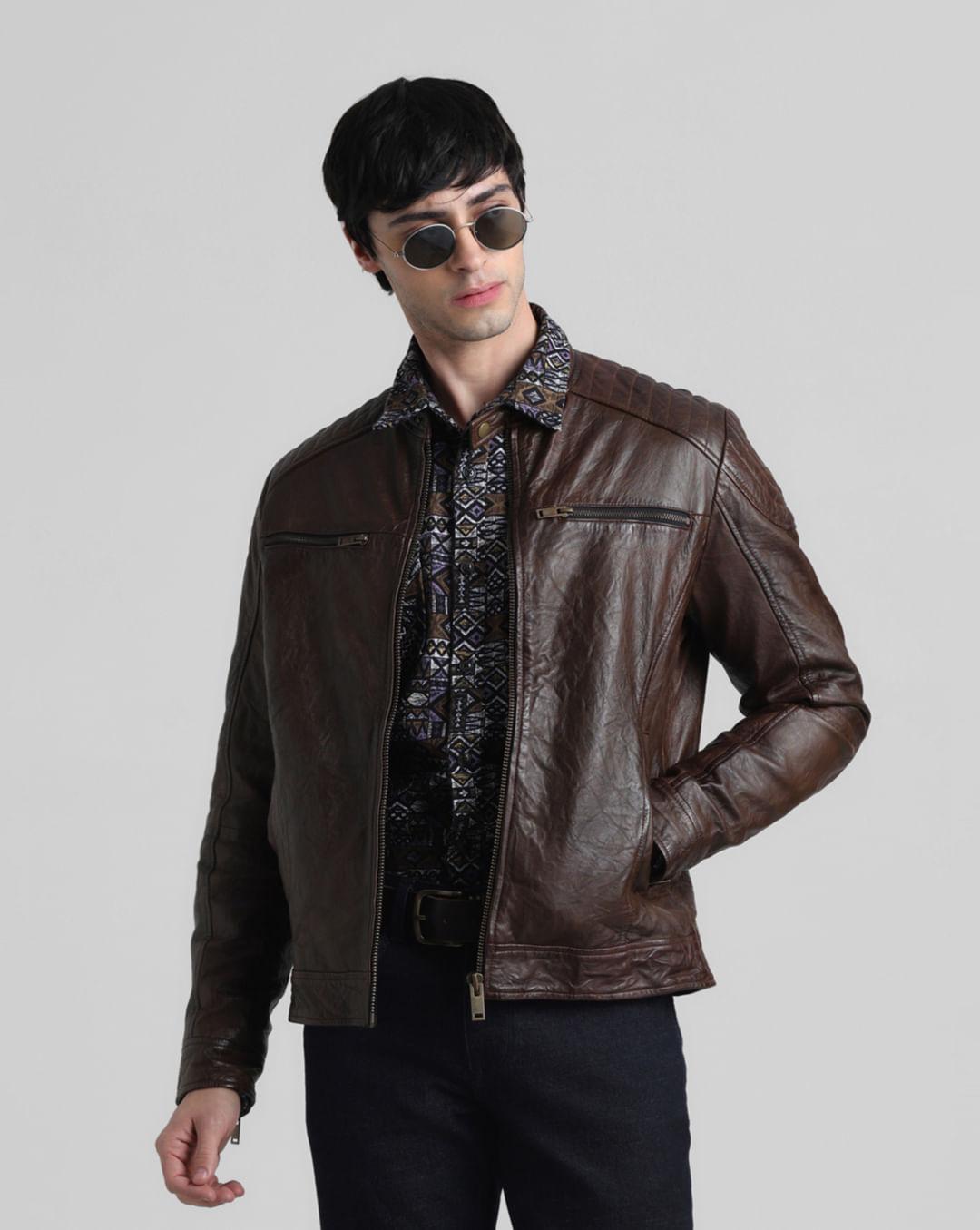 dark brown leather jacket