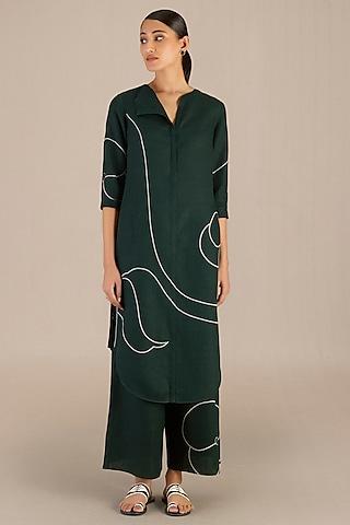 dark forest green linen tunic set
