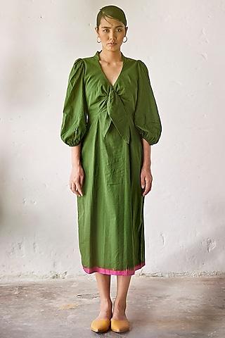 dark green mul cotton handcrafted dress