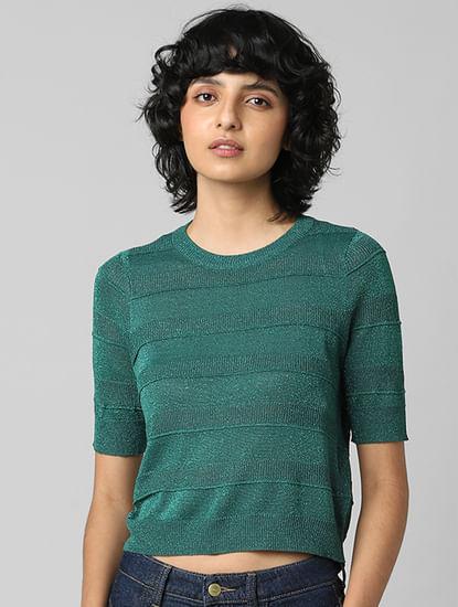 dark green shimmer knit top