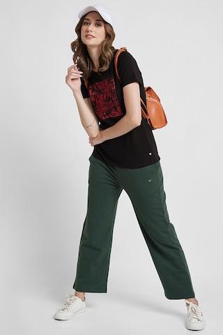 dark green solid ankle-length high rise casual women regular fit track pants