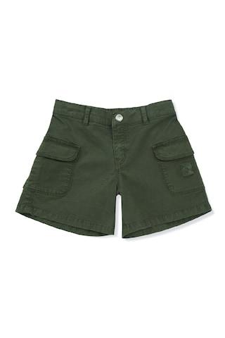 dark green solid knee length casual girls regular fit shorts