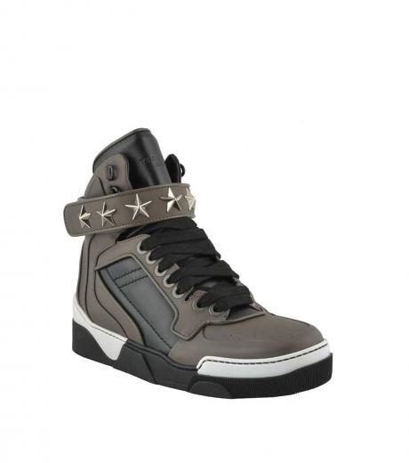 dark grey leather hi-top sneakers