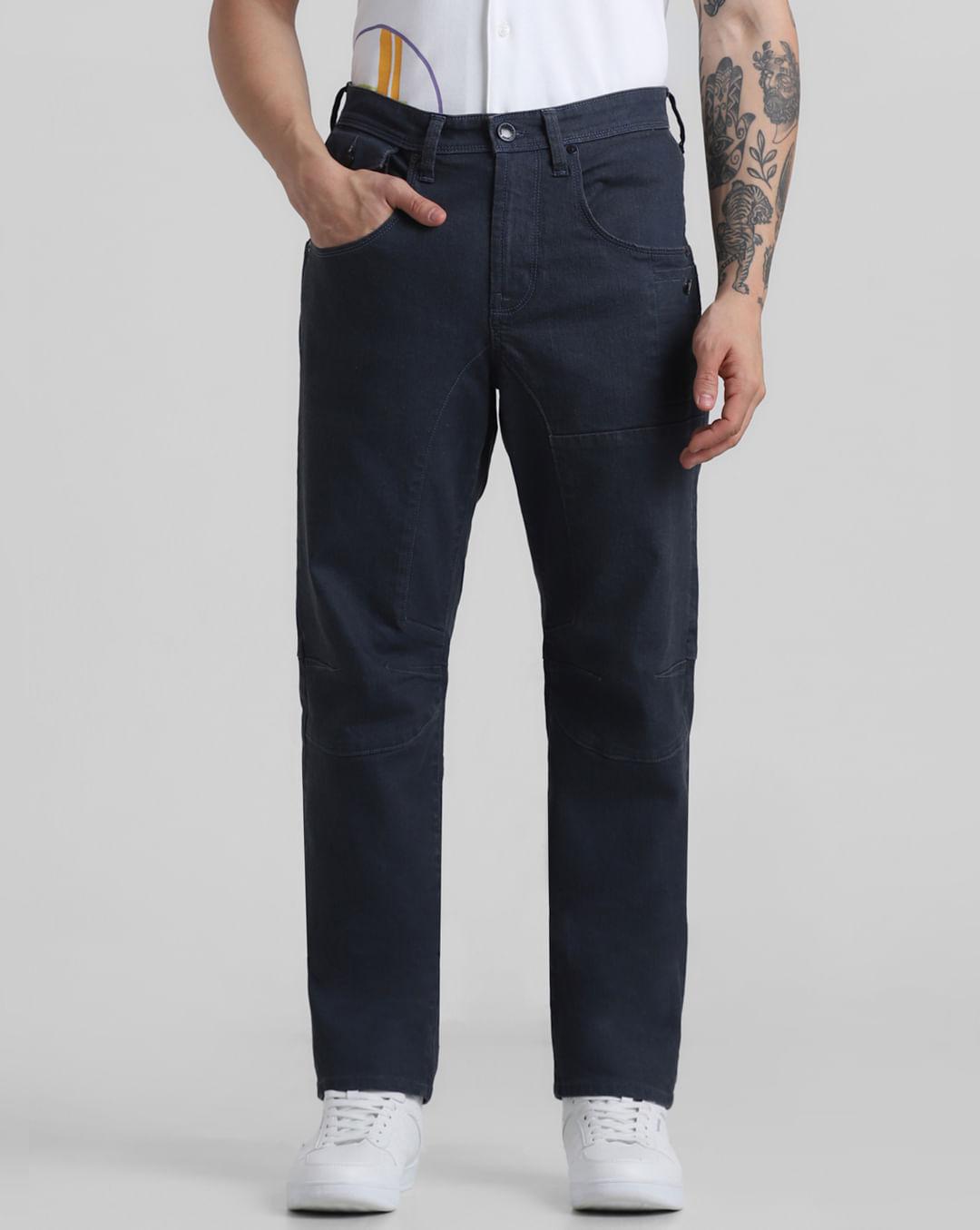 dark grey low rise cut & sew anti fit jeans