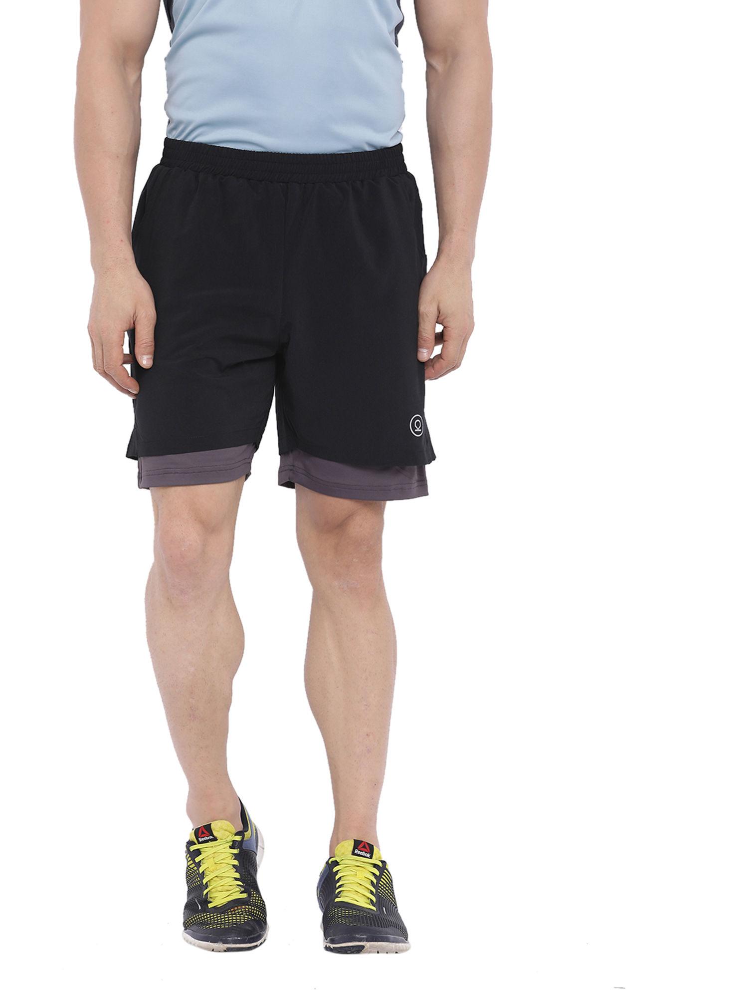 dark grey men double layer gym shorts