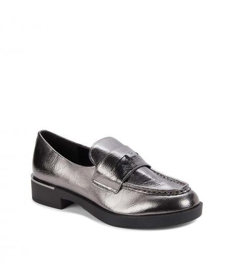 dark grey metallic penny loafers