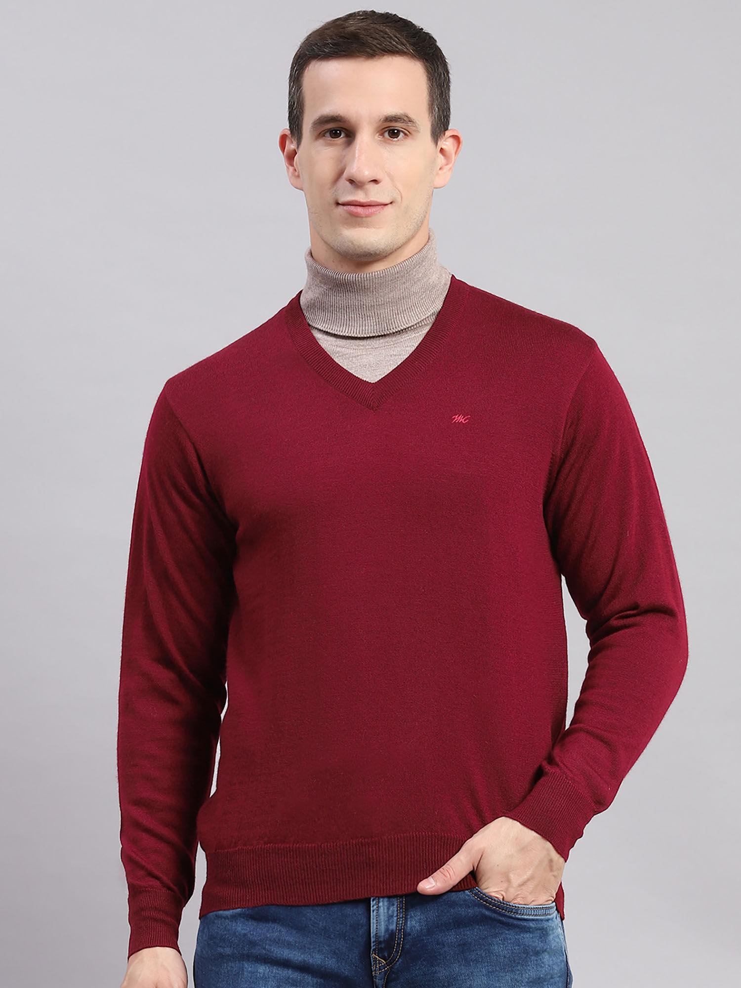 dark maroon solid v neck sweater