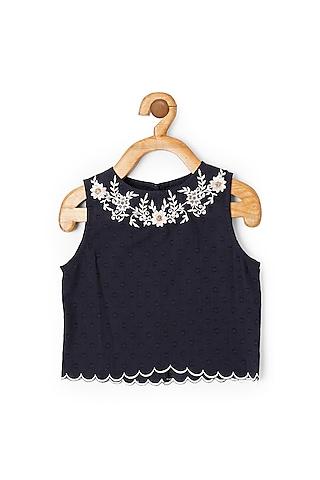 dark navy blue embroidered crop top for girls