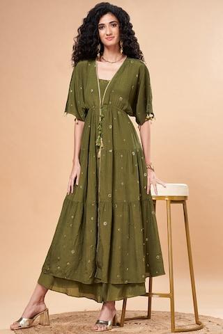 dark olive embroidered jumpsuit with jacket