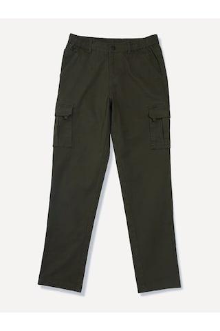 dark olive solid full length casual boys regular fit trousers
