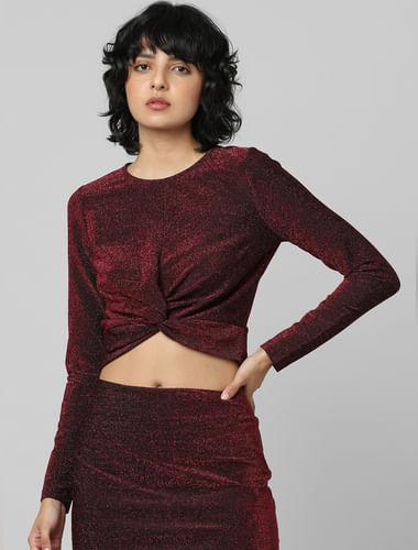 dark pink shimmer knotted top