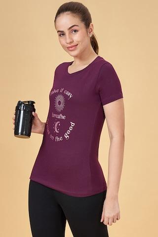 dark purple print cotton women regular fit t-shirts
