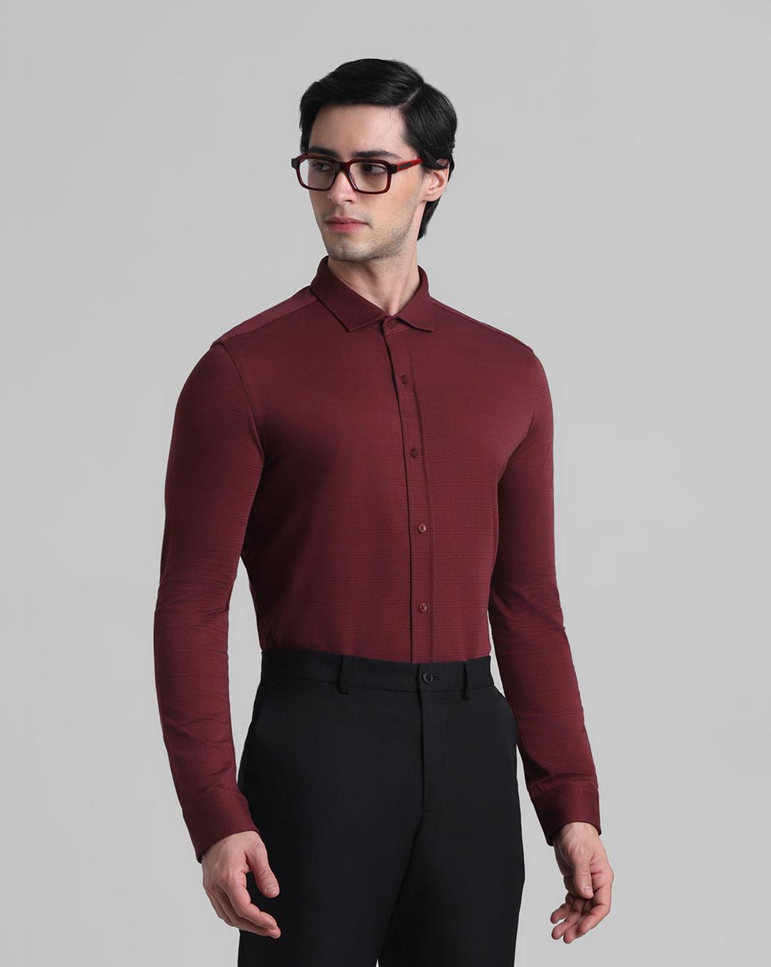 dark red knitted full sleeves shirt