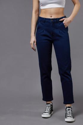 dark wash denim tapered fit women's jeans - blue