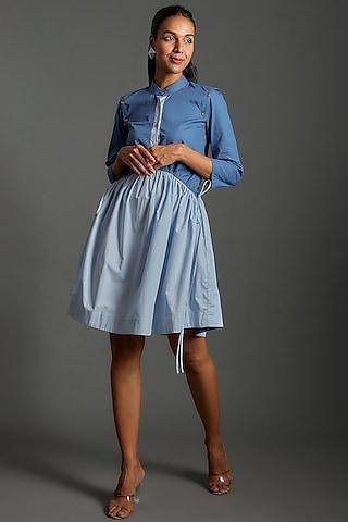dark & light blue cotton blend dress