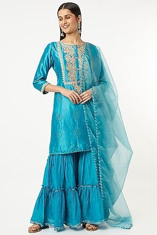 dark blue bandhej silk gharara set
