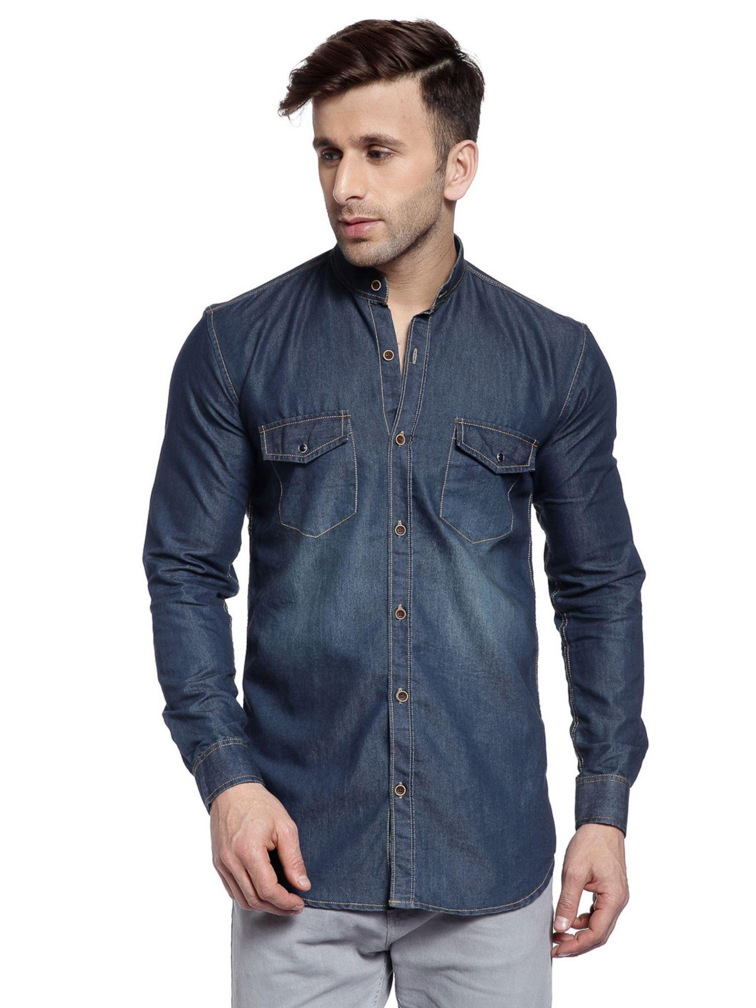 dark blue casual denim shirt