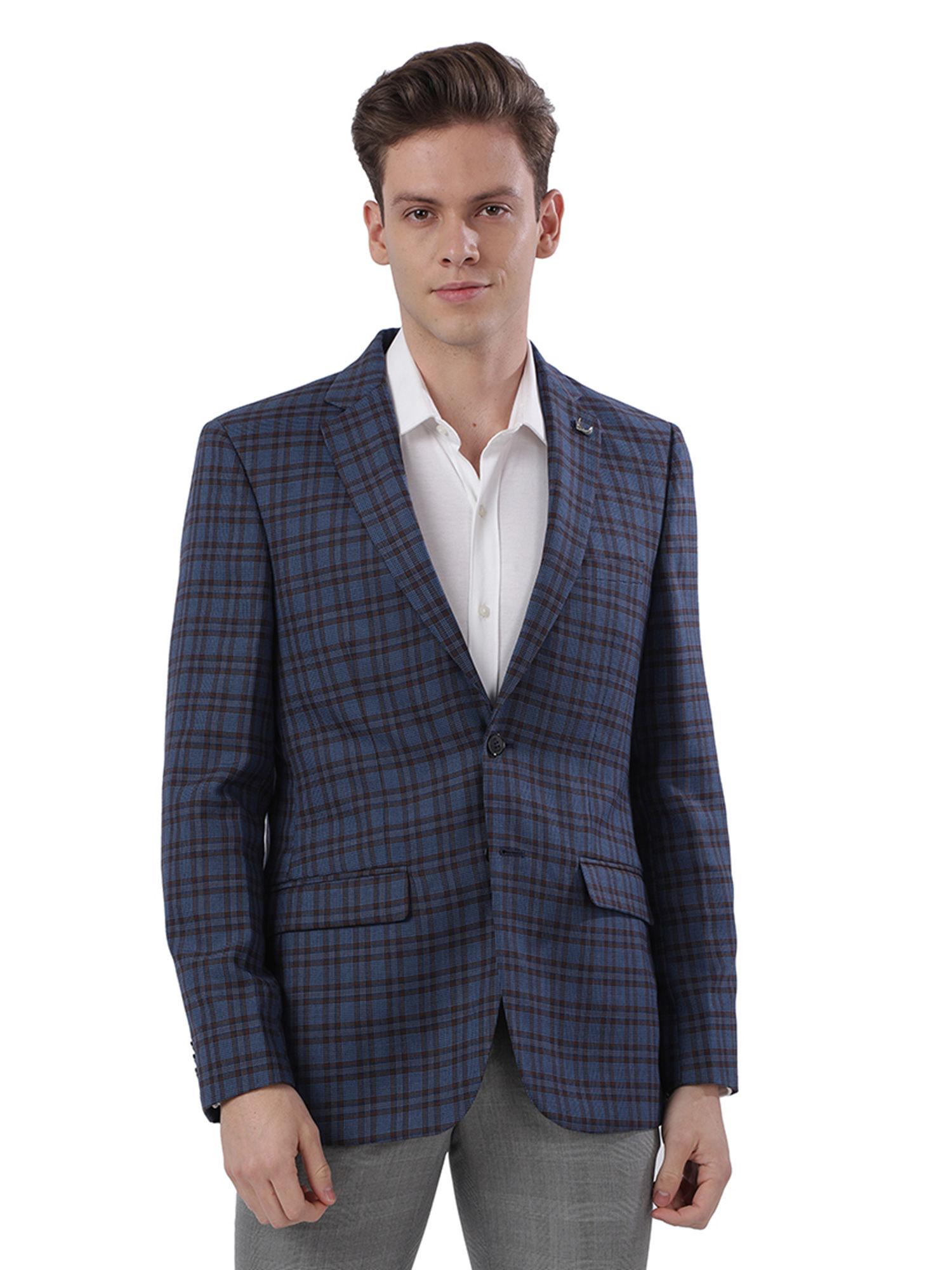 dark blue checks blazer