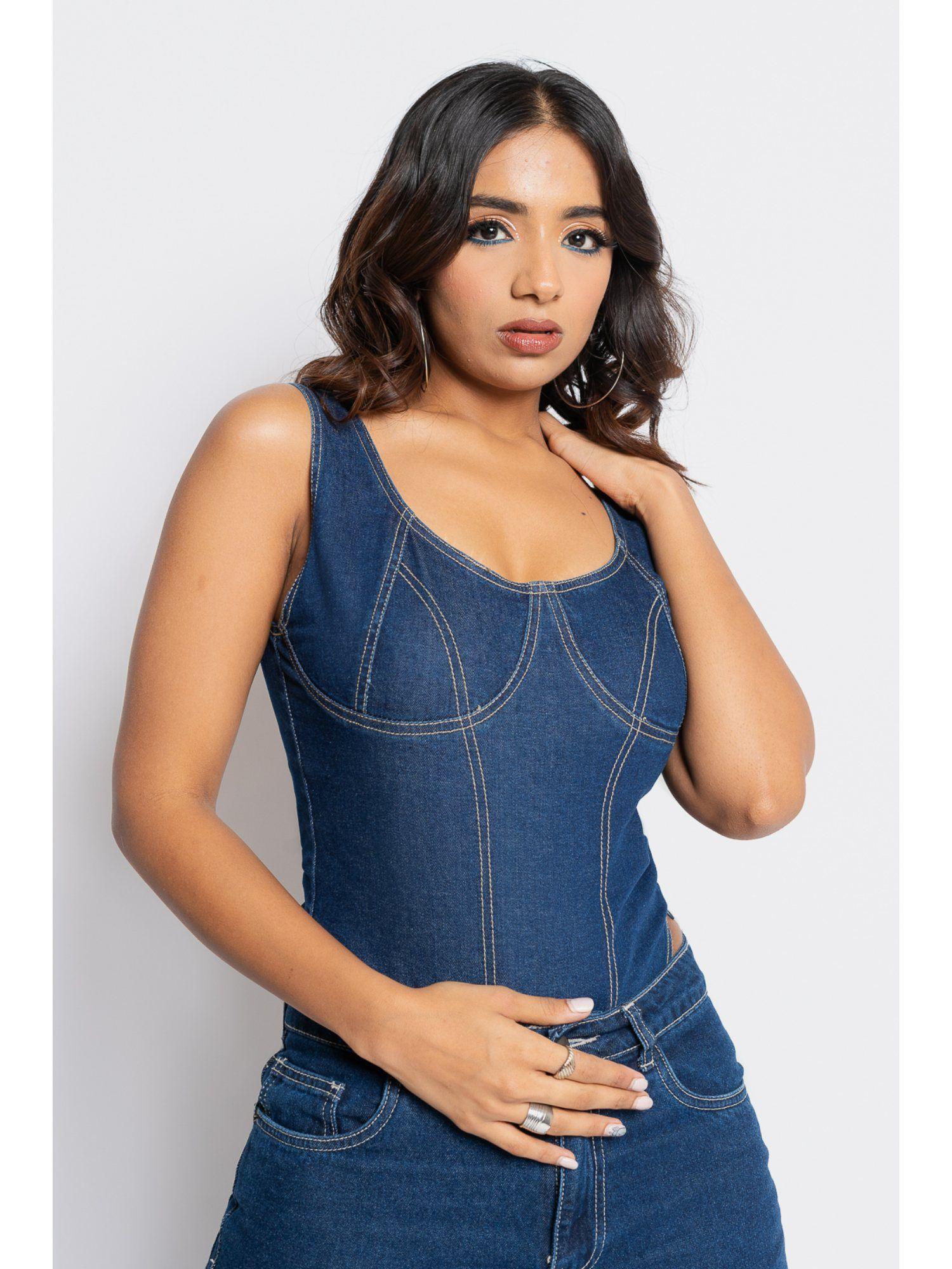 dark blue corset bodysuit