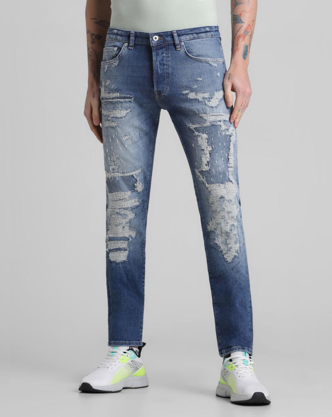 dark blue distressed glenn slim fit jeans